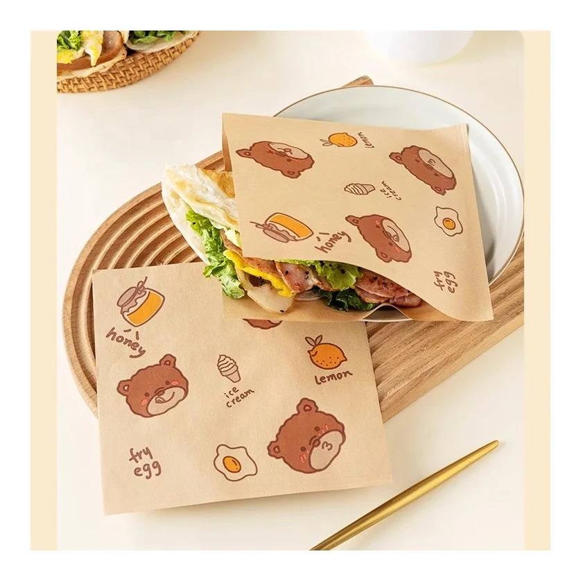 Sandwich Grease Proof Triangle Bag Doughnut Snack L Shaped Double Open Bread Packaging Brown Kraft Paper Grocery Cookie Bag