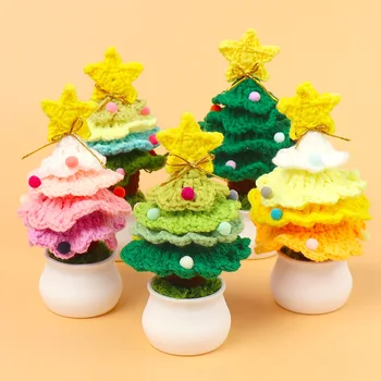 Handmade Crochet Christmas Tree Ornament Small Wool Yarn Desktop Gift for Cross-Border Potted Plant Mall Decoration Artificial