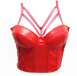 OEM/ODM High Quality Lady PU Strappy Bustier Corset Top for Women Sexy PU Leather Bustier Crop Top Low-cut Slim Camis
