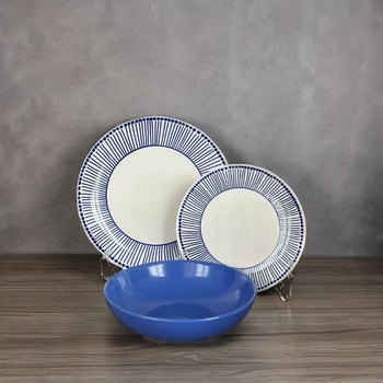 Hot Sale Modern Blue White Porcelain Dinnerware Sets Pad Printed Ceramic Tableware Manufactured streak Design Top Suppliers