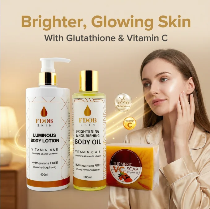 Double Glutathione Vitamin C Whitening Body Lotion 400ml Hydroquinone-Free  Skin Care Set Turmeric Soap for Face Hands