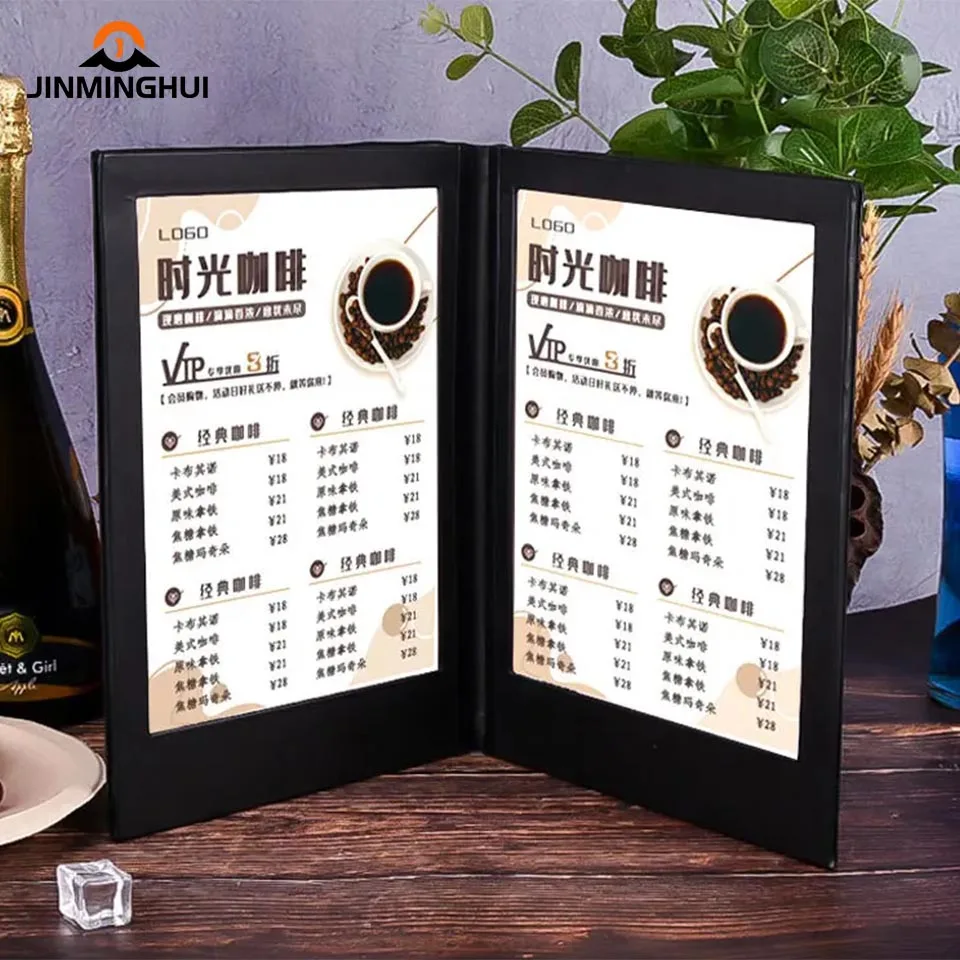New Design Custom Logo High-End Restaurant Bar Nightclub Leather Acrylic Light Plate Led Menu for VIP Service
