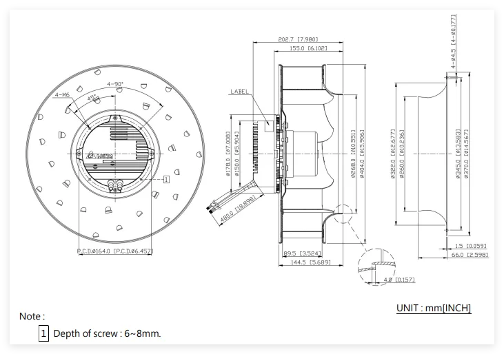 Plug Centrifugal Cooling Fan, GTB040FUC20R-N1, 230V, 400mm - detail 14