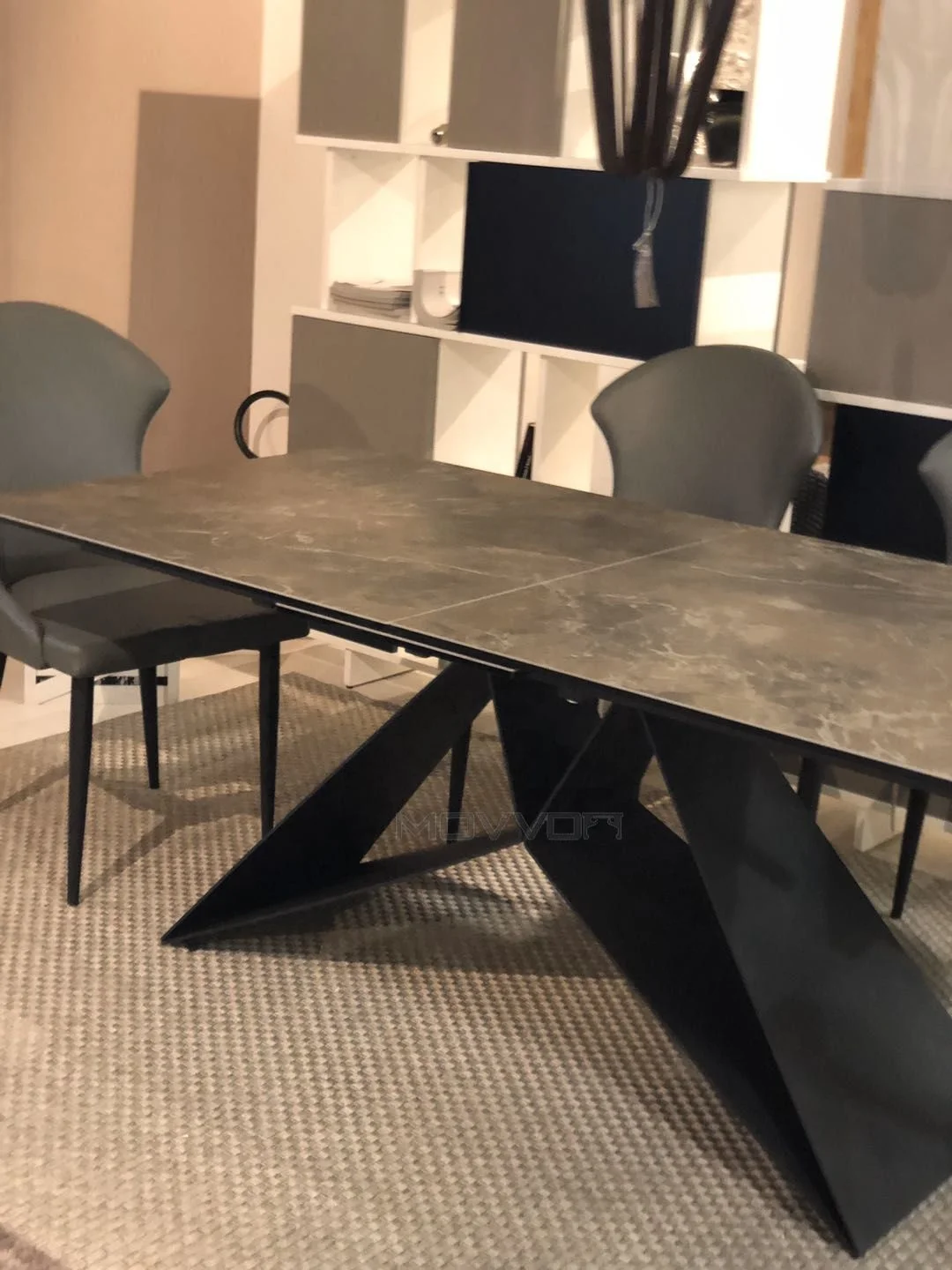 Strong Modern Metal Feet Imported Ceramic Glass Top Extendable Dining Table with Smart Sliding System
