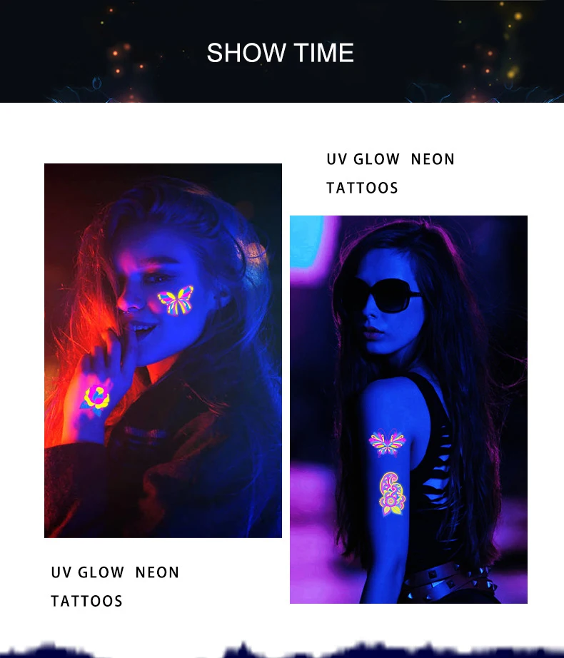 Glow In The Dark Temporary Women Body Tattoo Stickers Uv Neon Body Face
