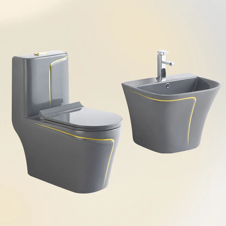 Modern Grey Color Water Closet Wc Toilet Bowl Porcelain Bathroom Commode Toilet And Sink Set