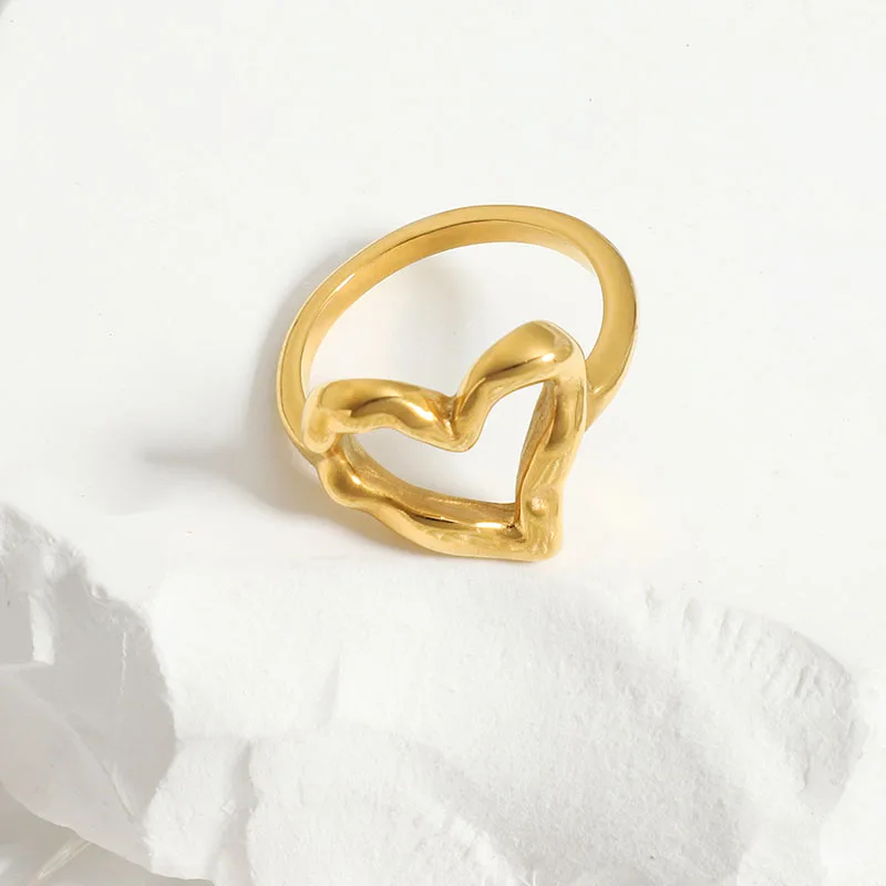 18k Gold Plated Stainless Steel Hollow Heart Shape Ring For Women - Buy ...