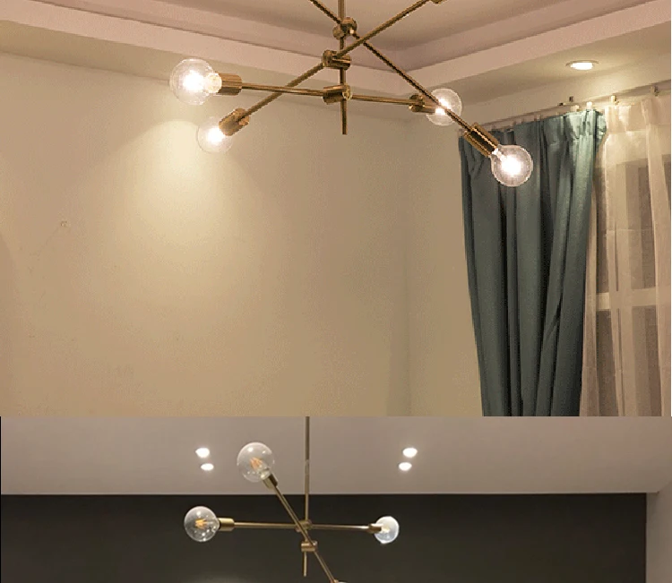 6-light Metal pendant light electroplated Bronze color Sputnik chandelier, living room home decoration pendant light fixture