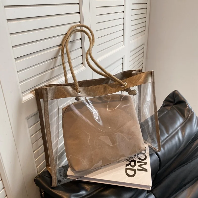 New Textured Mother-and-Child Tote Bag Stylish Fashion Design PVC Transparent Medium Women’s Trendy Shoulder Large Capacity
