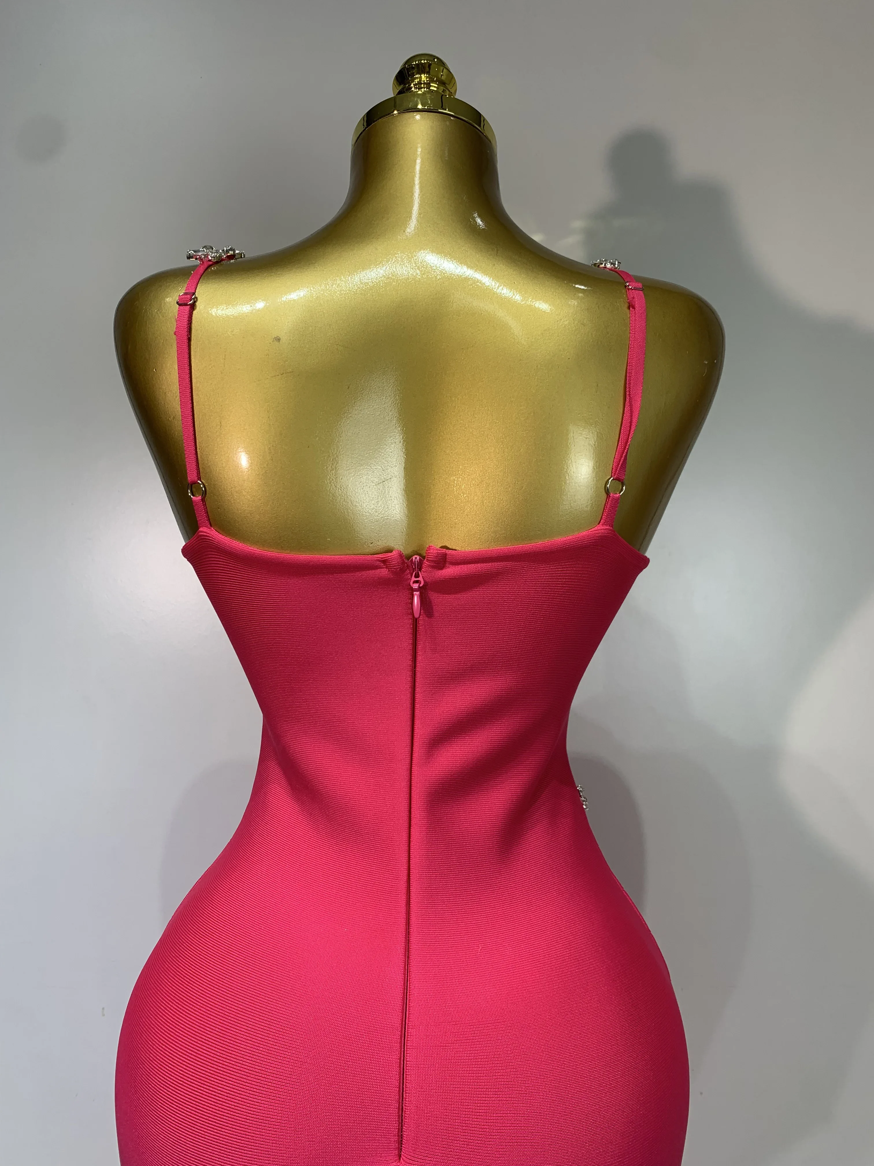 Rose red crystal bodycon dress
