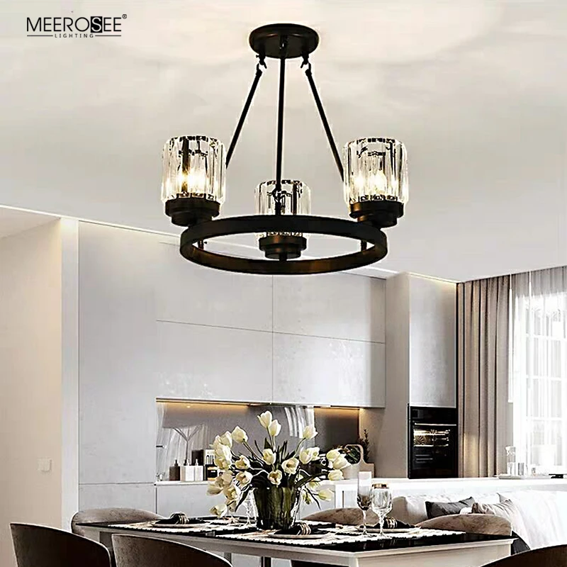 Meerosee Contemporary Crystal Chandeliers for Dining Room Rustic Pendant Lighting Fixture Hanging Round Kitchen Island MD86794