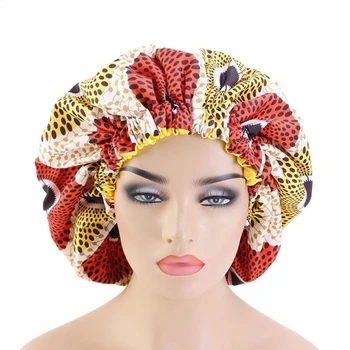 Wholesale Silky NightCap African Ankara Pattern Double Layer Satin Lined Hair Designer Bonnet