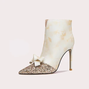 Luxury Diamond Decoration Pointed Stiletto Heels Winter Zipper Boots Elegant Ankle Boots for Women