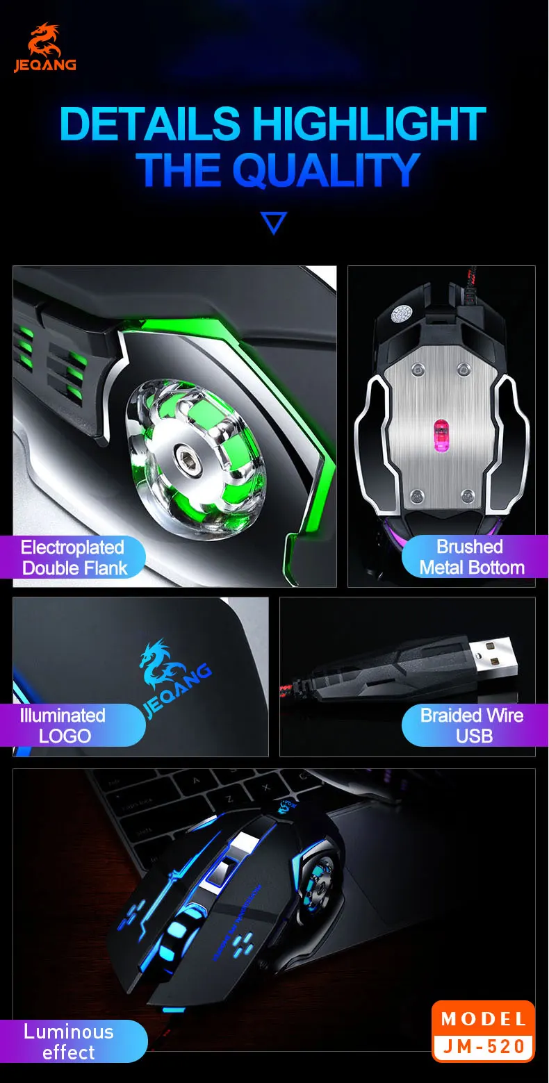 Jeqang Right Hand Orientation 6D Wired Ergonomic Gaming Mouse FCC Certified USB Connection for PC/Desktop Use