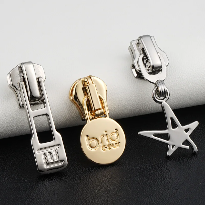 Custom Engraved Logo Metal Brand Zipper Pull Charms, Custom Made