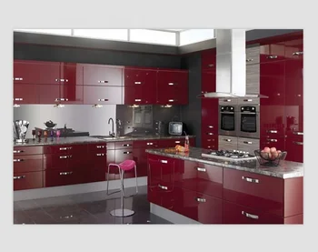 Modern Red Lacquer High Gloss Kitchen Cabinets