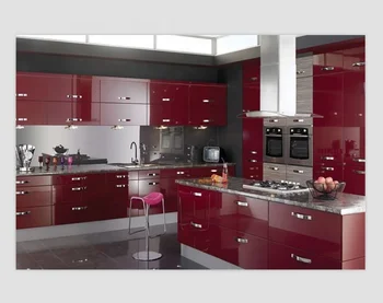 Modern red lacquer high gloss kitchen cabinets