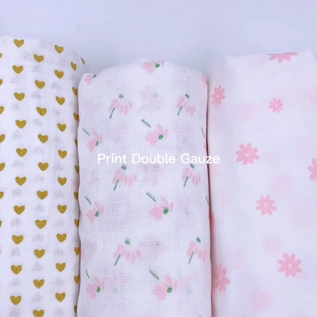 Low Moq 100 Cotton Double Layers Gauze Fabric Sunflower Print Design