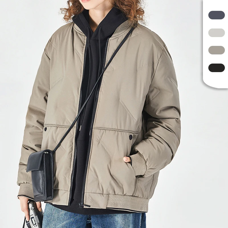 Unisex Poly Filled Winter Baseball Coat with Custom Trench Zip-up Collarless Plus Size Varsity Jacket men_voghion.com