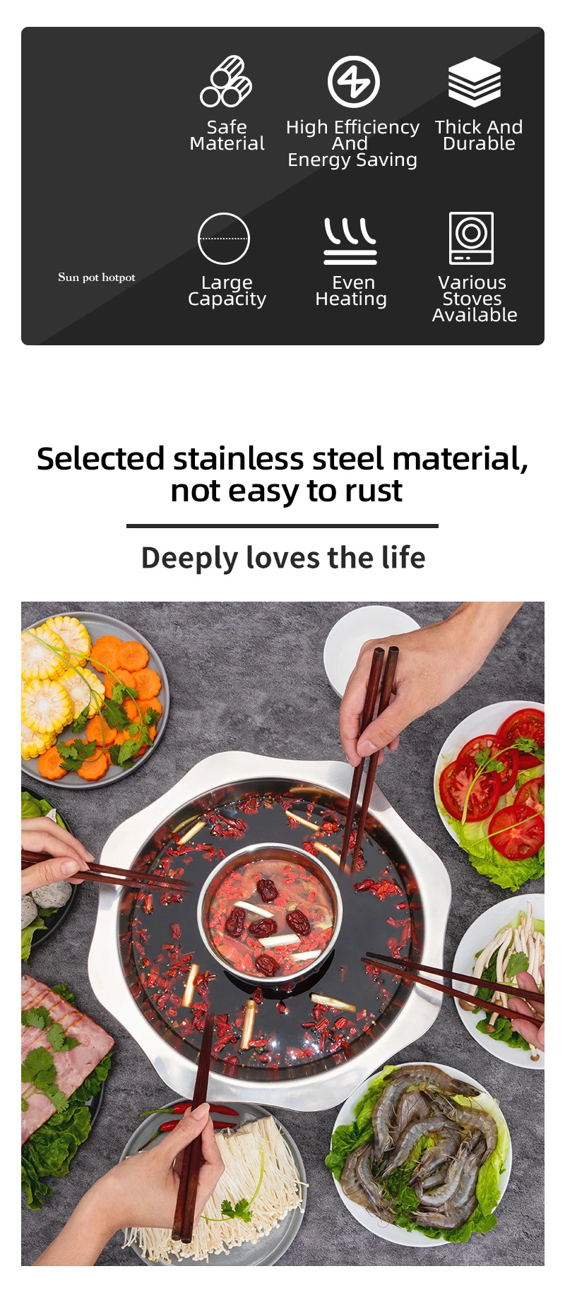 Wholesale Low Good Price Sun Shape Design 2 Compartments Stainless Steel 0.8mm Stainless Steel Individual Hot Pot Soup Hotpot