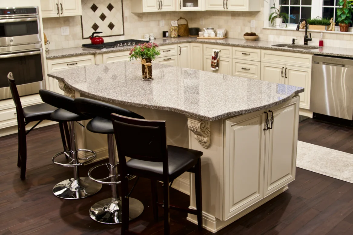 High end  European style modular cream white solid wood kitchen with island design cabinet supplier