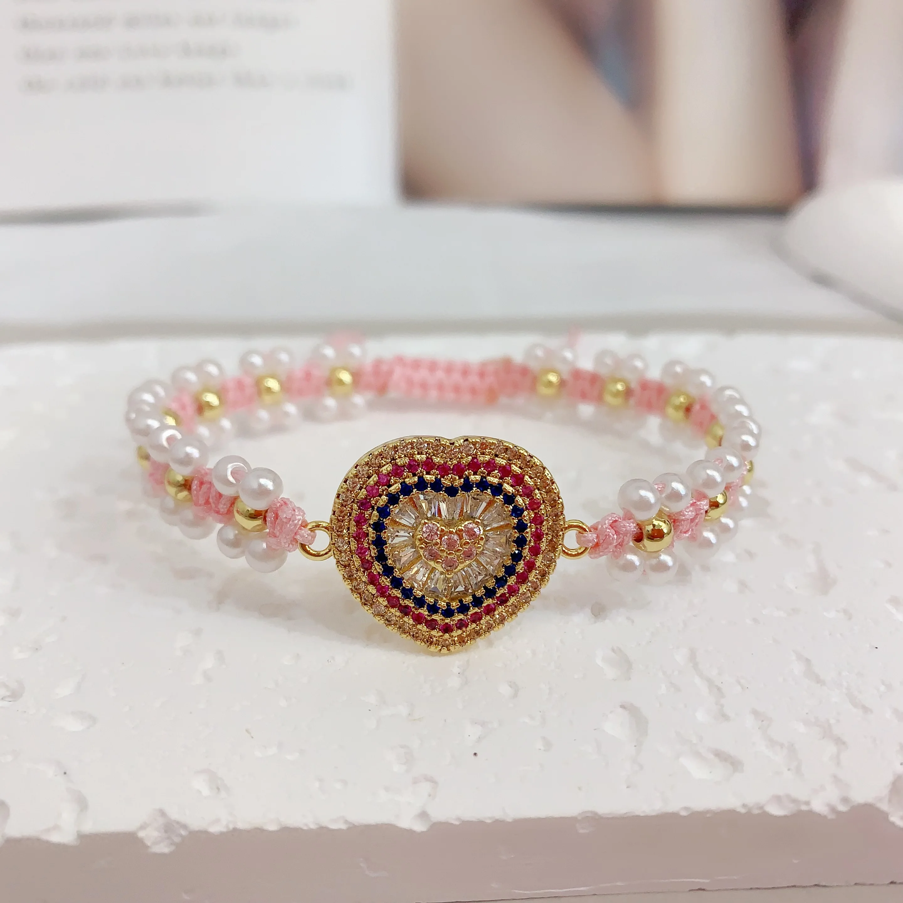LS-C2709 Hand-Braided Bracelets for Girls - Pearl & Crystal