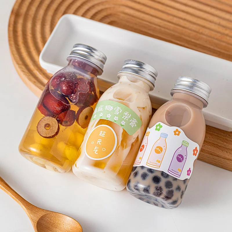 Transparent 250ml 350ml Coffee Milk Juice Drink Bottle Jar with Screw Cap