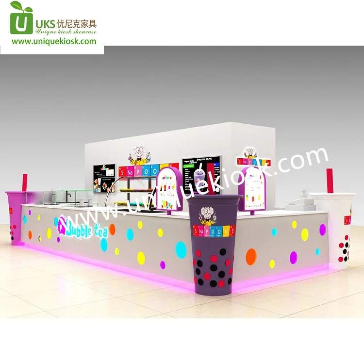 Popular Design Drawing Bubble Tea Kiosk Booth Milk Tea Stand Beverage Cabinet Fresh Juice Stall for Sale