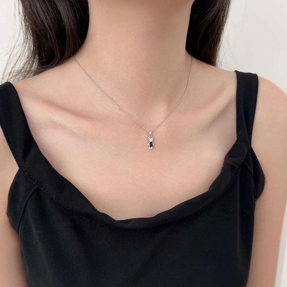 KAKODIY Small Cute Design Rhodium Plated 925 Sterling Silver Chain 5A Cubic Zirconia Bear Animal Shape Pendant Necklace detail 3