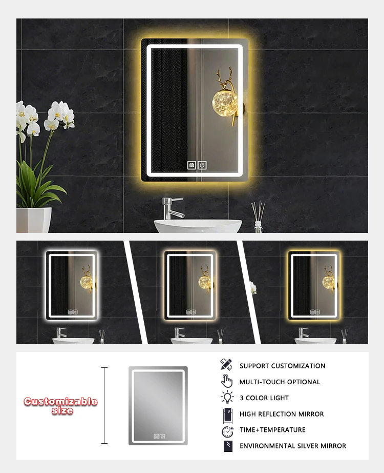 product manufacturer ai led rectangle mirror 6080 backlit led light smart mirror touch screen led mirror bathroom-4