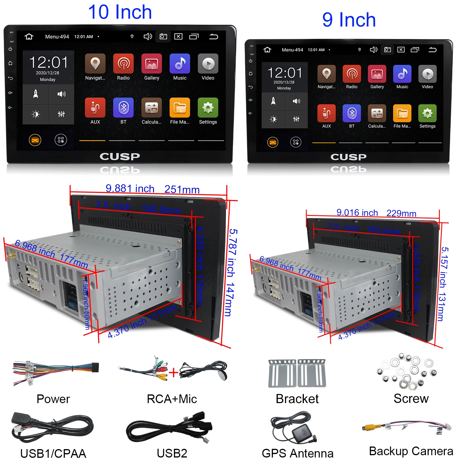 CUSP 10 Inch 9 Inch Android Double DIN 1DIN FM BT HD IPS Screen Car Stereo Radio Multimedia in Dash Kit Head Unit GPS Navigation