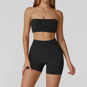 Seamless Solid Lattice Open Back High Waist 2 Piece Women Shorts Running Fitness Outfit Gym Workout Clothing Sportswear Yoga Set