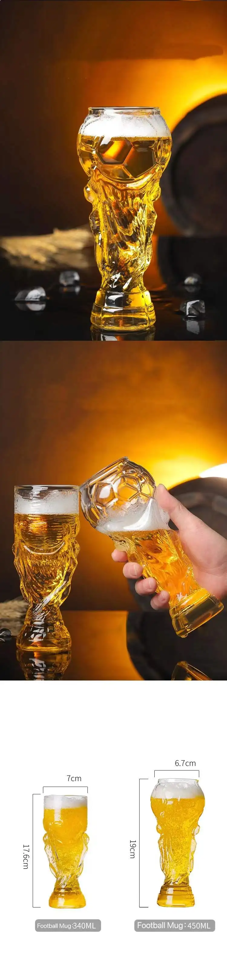 Hot Sale Trophy Shape World Cup Football Glass Beer Cup For Bar