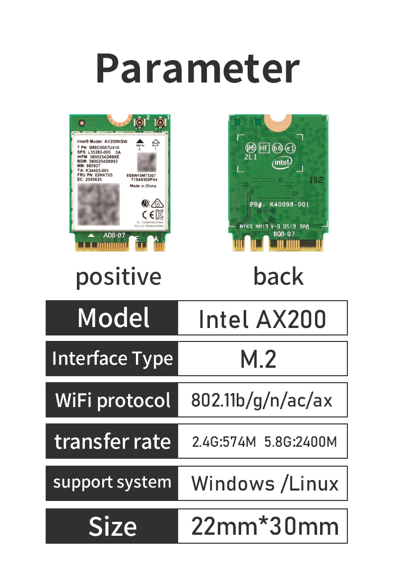 Dual Band Wifi 6 Wireless 3000mbps Ax200 M Ax200ngw Ngff M2 Wlan Bt 52 Pci E 80211ax Adapter