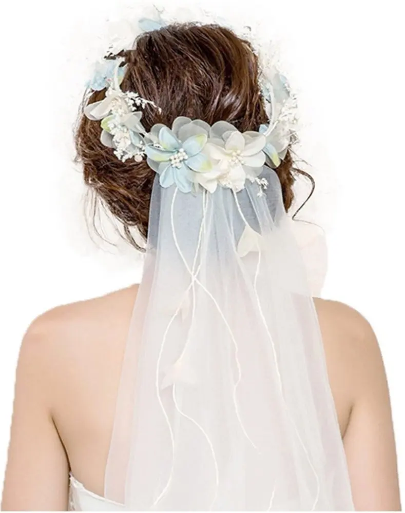 Женский Венок с цветами, Свадебные короны и фаты синего и белого цветов, аксессуары для волос, Прямая поставка