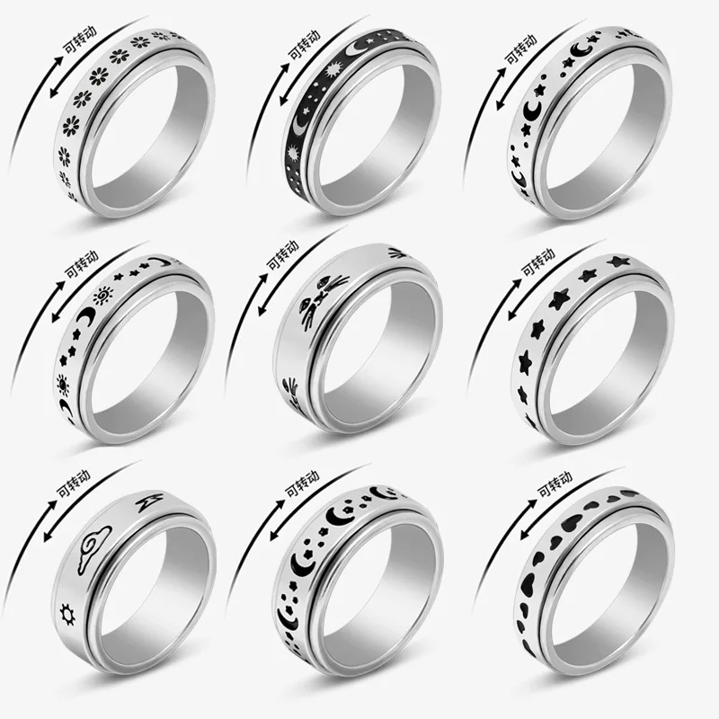Sun Moon Stars Titanium Steel Rotating Ring Male Europe and America Stainless Steel Couple Ring Trinkets Fashion Jewelry Rings