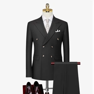 2026 New Men's Solid Color 3 Pieces Slim Business Double Breasted Peaked Lapel Double Vents High Quality Suit Set for Men