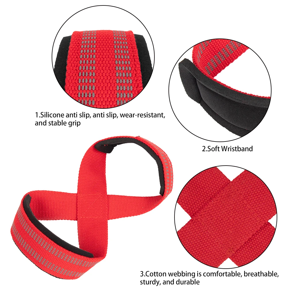 LADYGLOW Custom Logo Figure 8 Weight Lifting Straps Gym Workout Gym Training Powerifting Wrist Straps Figure 8