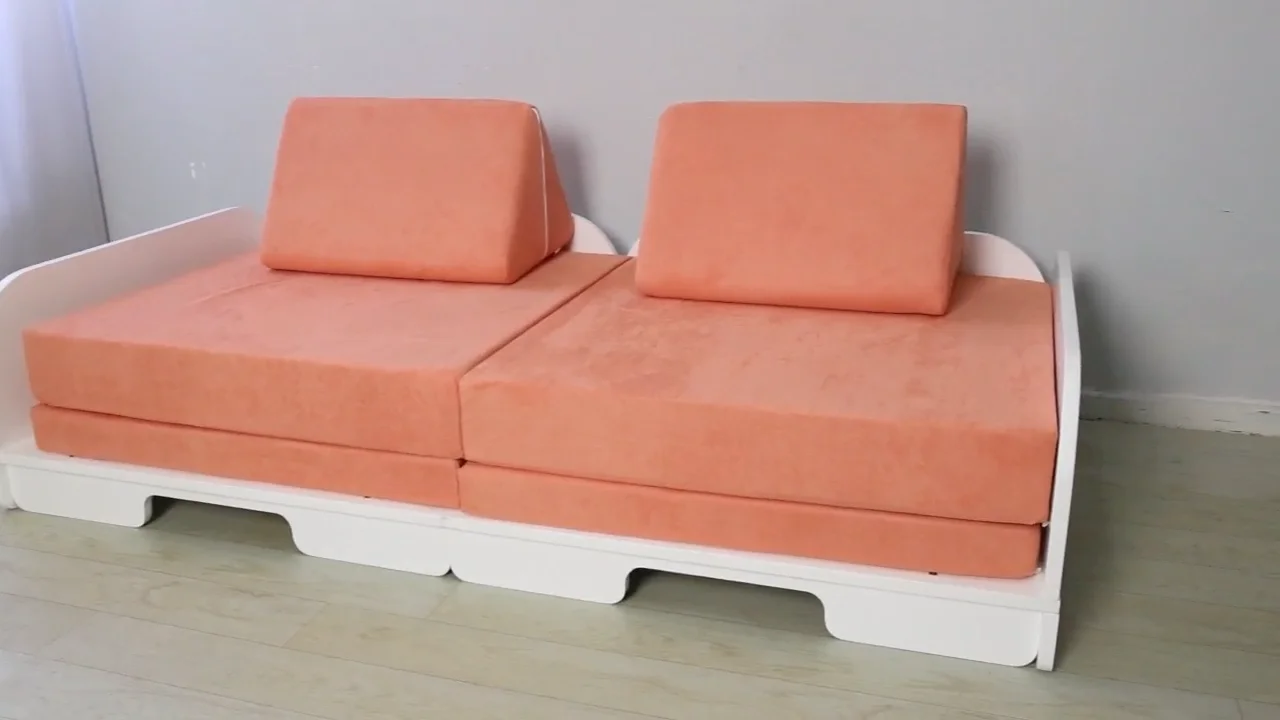 Kids Foam Play Couch Sofa Bed Dyi Multifuntional White Wood Frame
