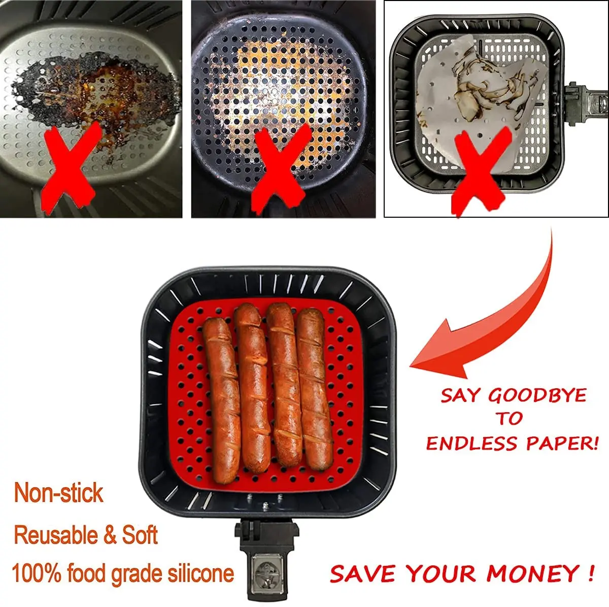 Silicone 8 Liter Dual Basket Reusable Air Fryer Liner Holes Silicon Air