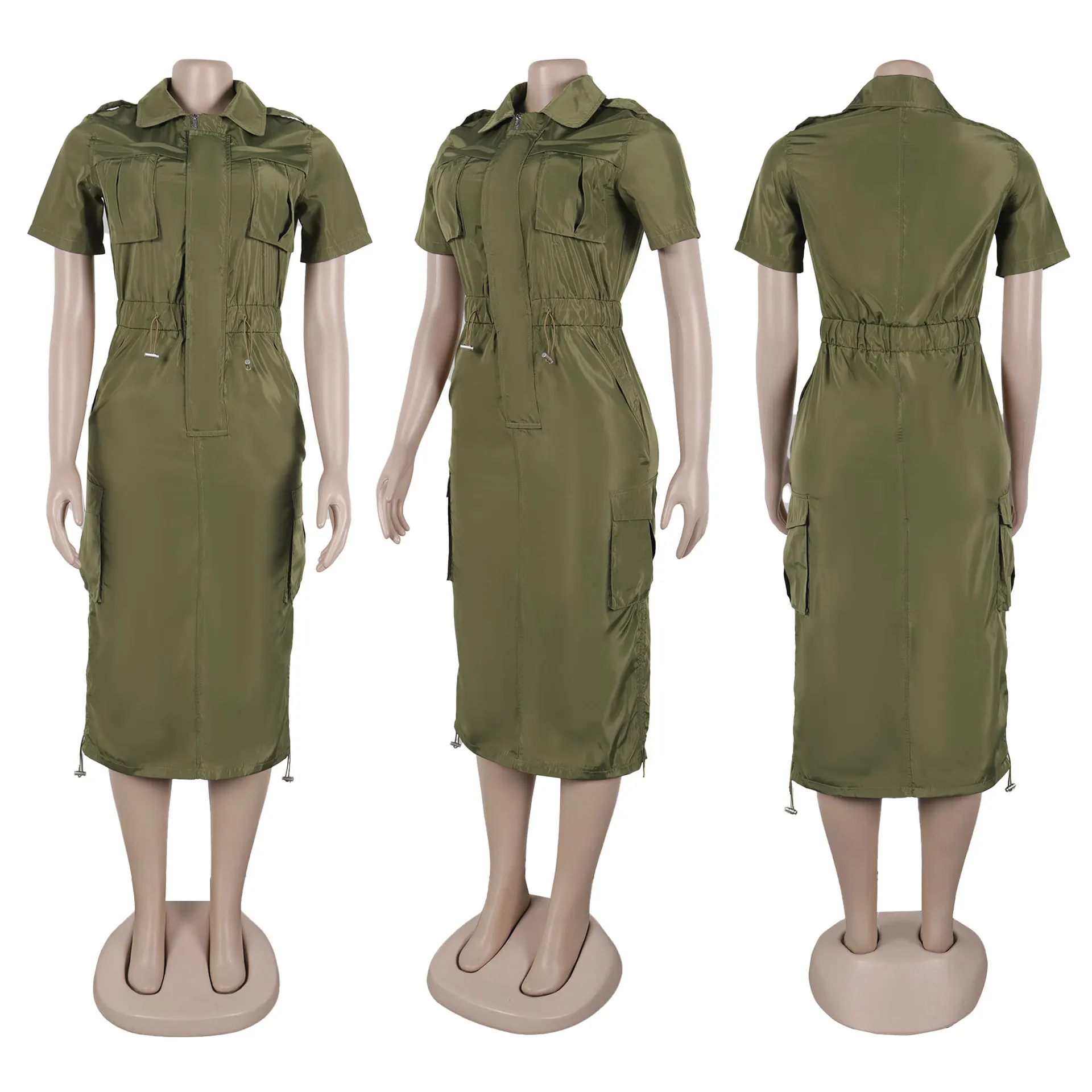 knee length dresses for ladies Siren drawstring midi dress bayleaf green – Dress to Impress Rentals main image 0