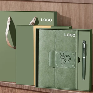 Custom Vintage PU Leather Business Journal Notebook Pen Gift Set A5 Size with Thermal and Sewing Bindings Laptops Friendly