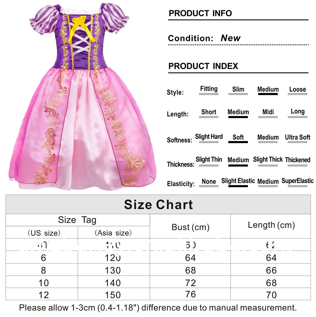 Tangled Princess Rapunzel Dress Children Halloween Cosplay Costume Carnival  Baby Girls Birthday Party Dress With Accessories
