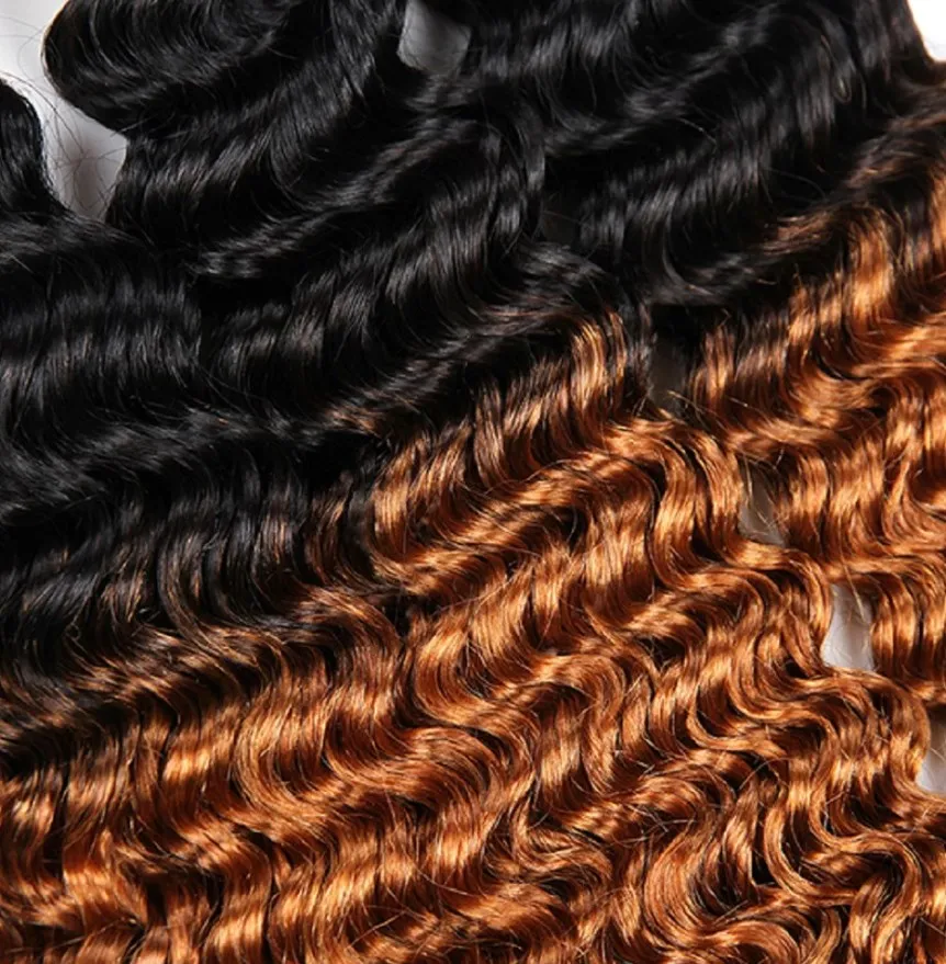 Unprocessed Two Tone Ombre 1b Brown Short Length Virgin Afro Kinky Curly Human Hair Weaves