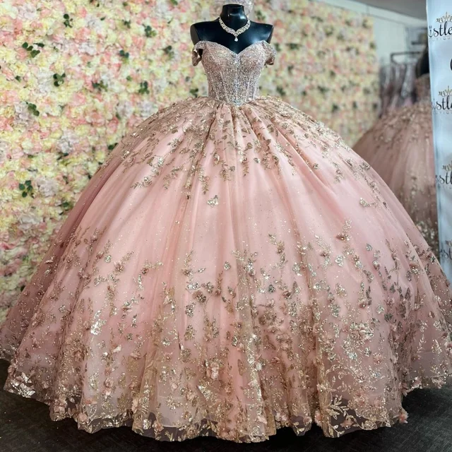 Mumuleo 2023 Quinceanera Dresses Gold Flower Applique Sweetheart Off The Shoulder Girls Birthday Party Prom Gowns Princess 15 16