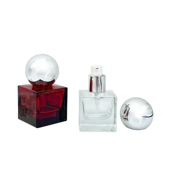 Brown Transparent square Glass Pump Head Bottle, High-end Cosmetic Packaging with Silver-plated Spherical Cap