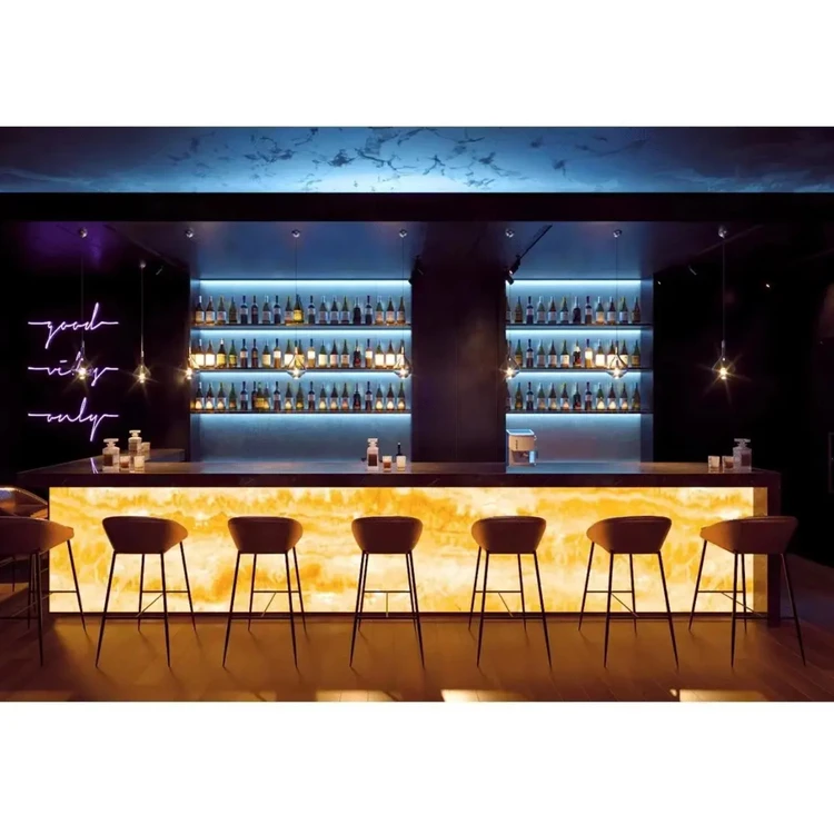 Luxury Design Sintered Stone Bar Table Top Translucent Stone LED Bar Counter Decoration for DJ Club