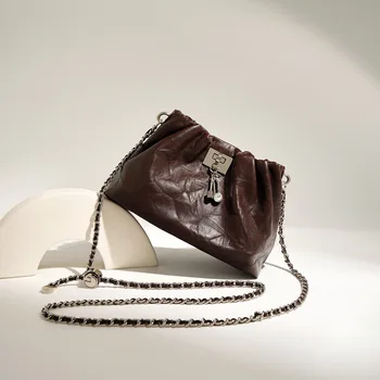 Soft Cowhide Leather Chain Crossbody Cloud Bags Retro Ladies Shoulder Bags For Women