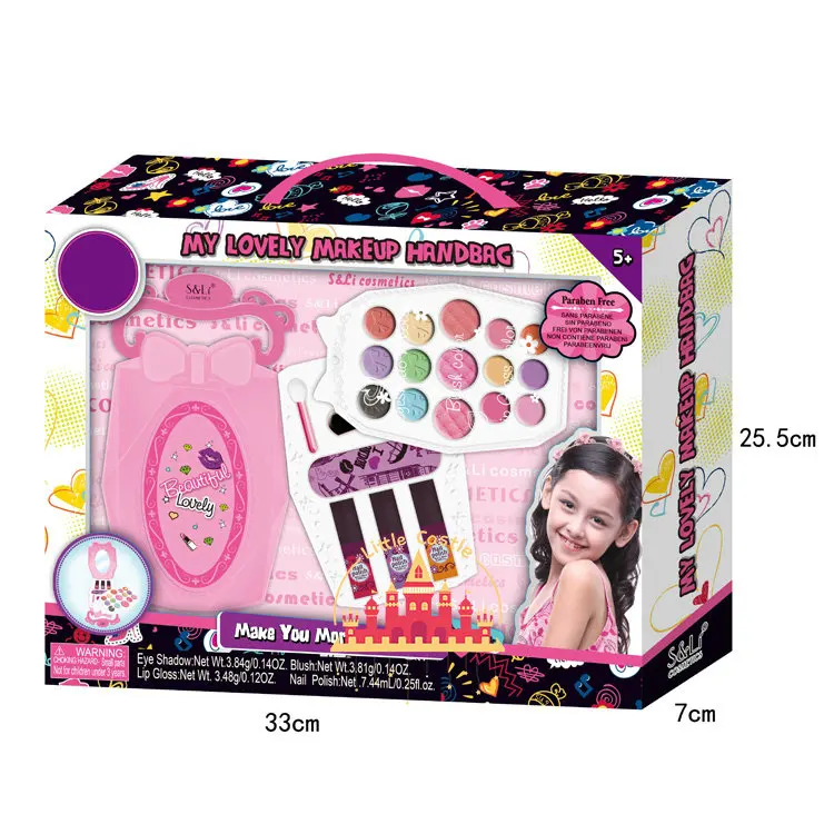 Kids Beauty Pretend Non-toxic Makeup Set Toy Portable Cosmetics Handbag ...