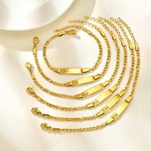 Custom Carving Names Stainless Steel Hollow-out 26 Letters Bracelet Gold Plated Bracelet for Valentine Days